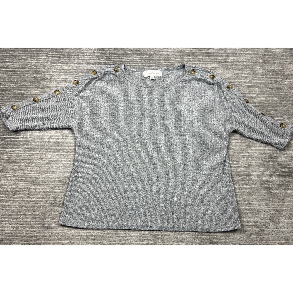 French Laundry Sweater Womens 1X Gray 3/4 Sleeve Ribbed‎ Polyester Blend